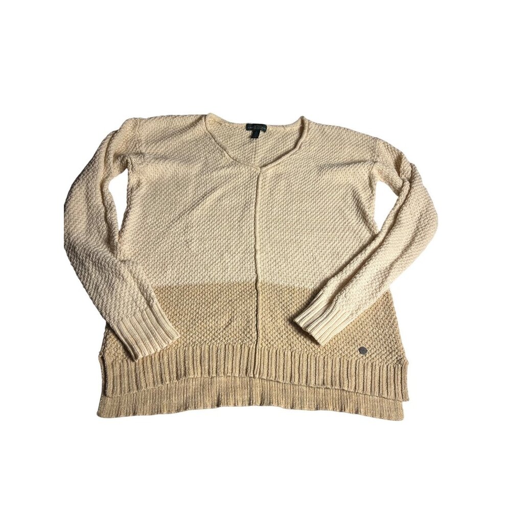 Lauren Ralph Lauren LRL Womens Two-Tone Knit Cotton Sweater Size L rolled v-neck